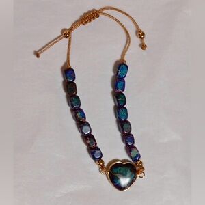 Chic Blue and Purple Jasper Gold Heart Bracelet adjustable New gift pretty boho